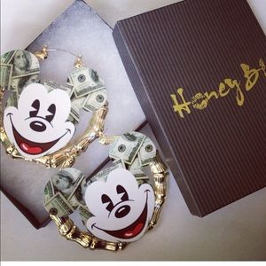 Honey b gold hoop earrings gold Mickey money
